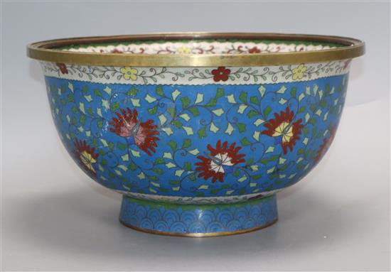 A large Oriental cloisonne enamel footed dragon bowl diameter 30.5cm